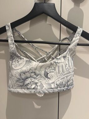 Floral Crisscross Bralette - White & Gray